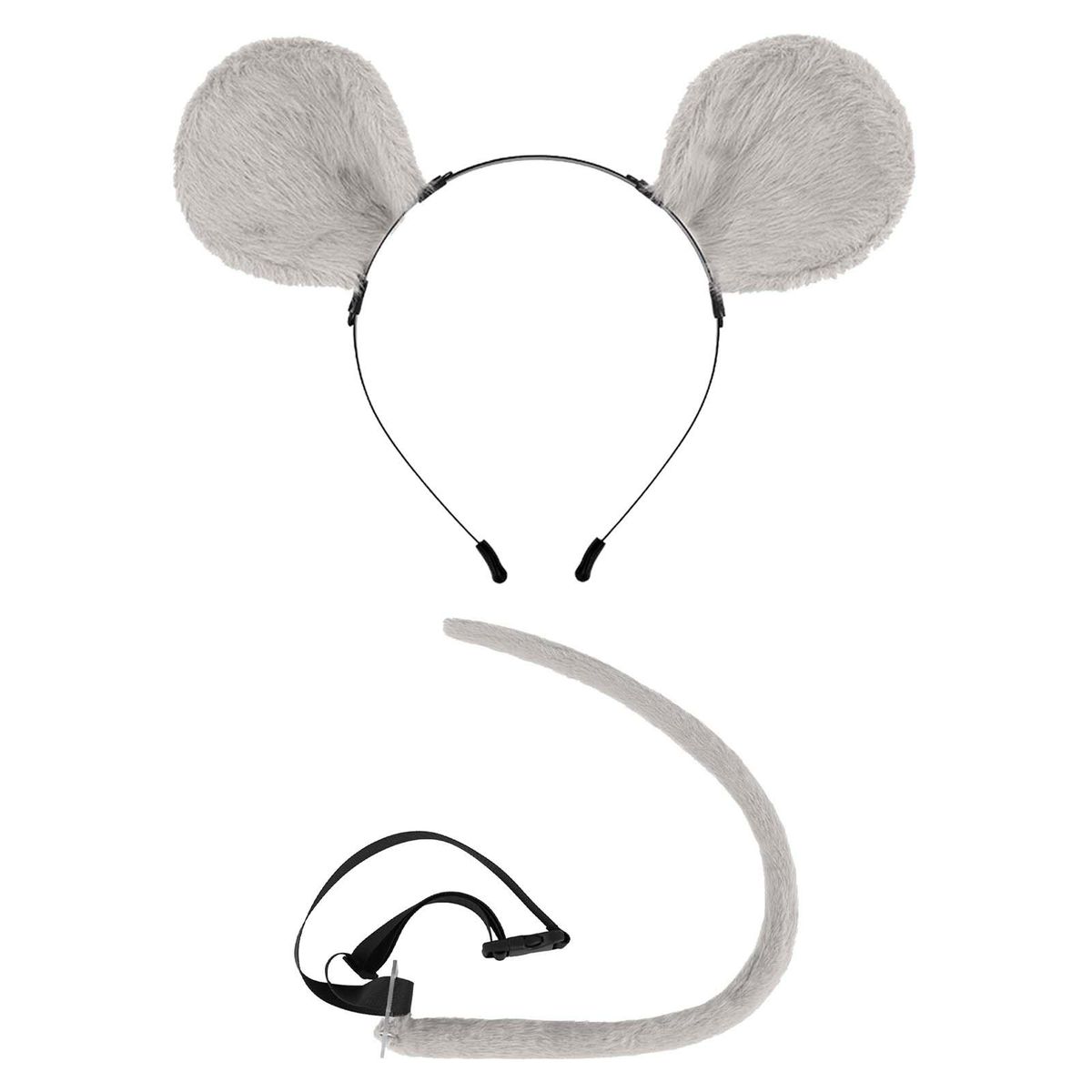 2x Mouse Costume Accessory Set Mouse Ears Headband And Tail Party Gray
