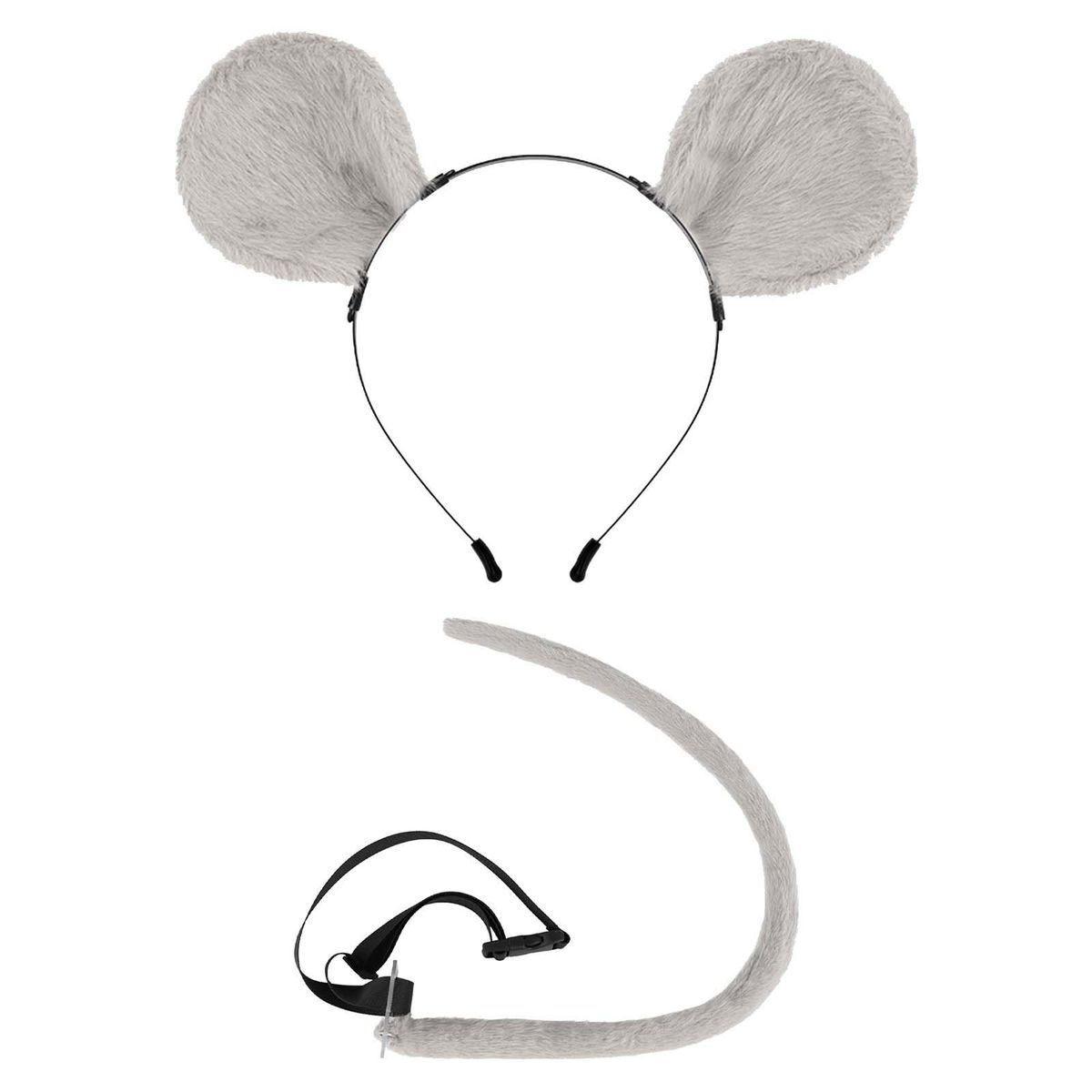 2x Mouse Costume Accessory Set Mouse Ears Headband And Tail Party Gray