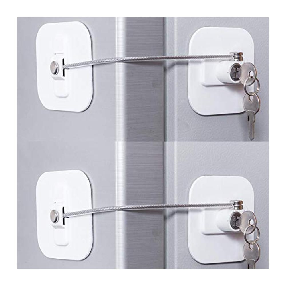 Refrigerator Lock Mini Fridge Lock with Key for Adults Lock for a Fridge Cabinet DoorWhite 2Pack
