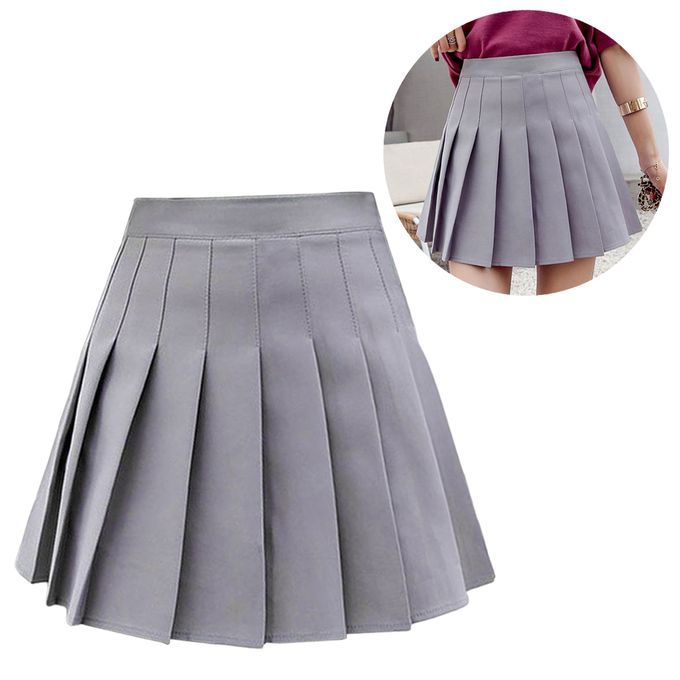Women Pleated Skirt High Waist Mini Tennis Skater Skirt Gray XL