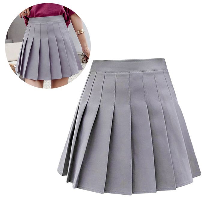 Women Pleated Skirt High Waist Mini Tennis Skater Skirt Gray XL