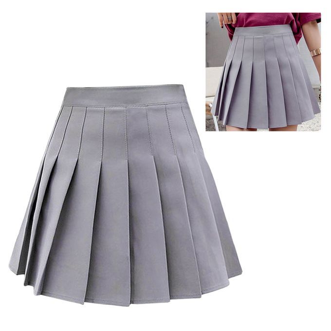 Women Pleated Skirt High Waist Mini Tennis Skater Skirt Gray XL