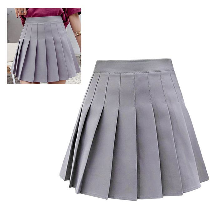 Women Pleated Skirt High Waist Mini Tennis Skater Skirt Gray XL