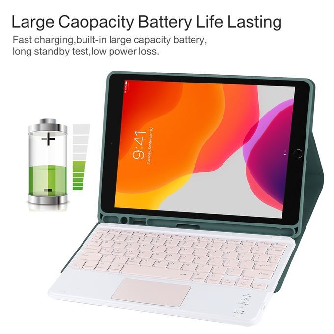 TG-102BC Detachable Bluetooth Pink Keyboard + Microfiber Leather Protective Case For IPad 10.2 Inch / IPad Air (2019), With Touch Pad & Pen Slot & Holder(Dark Green)