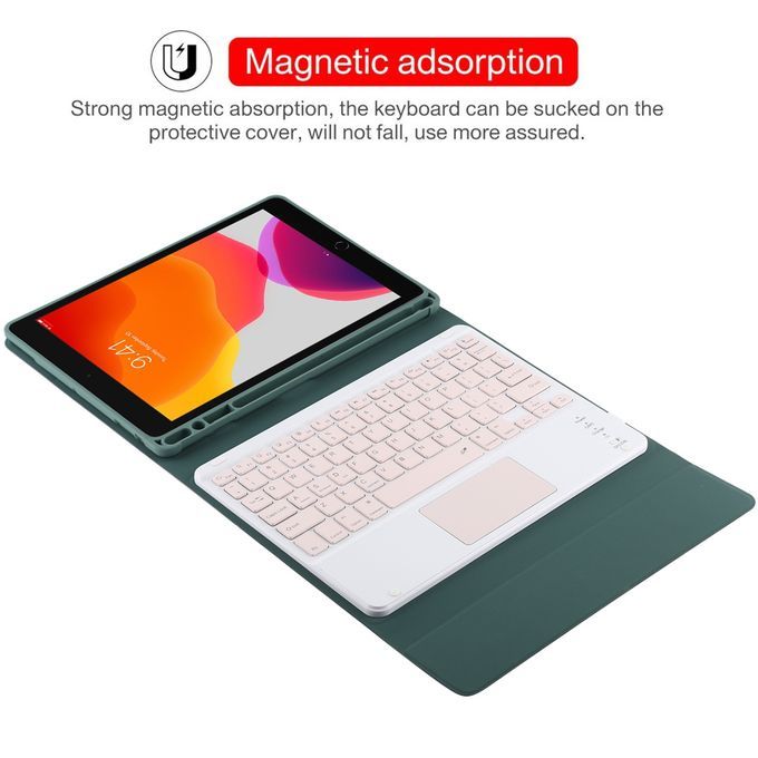 TG-102BC Detachable Bluetooth Pink Keyboard + Microfiber Leather Protective Case For IPad 10.2 Inch / IPad Air (2019), With Touch Pad & Pen Slot & Holder(Dark Green)