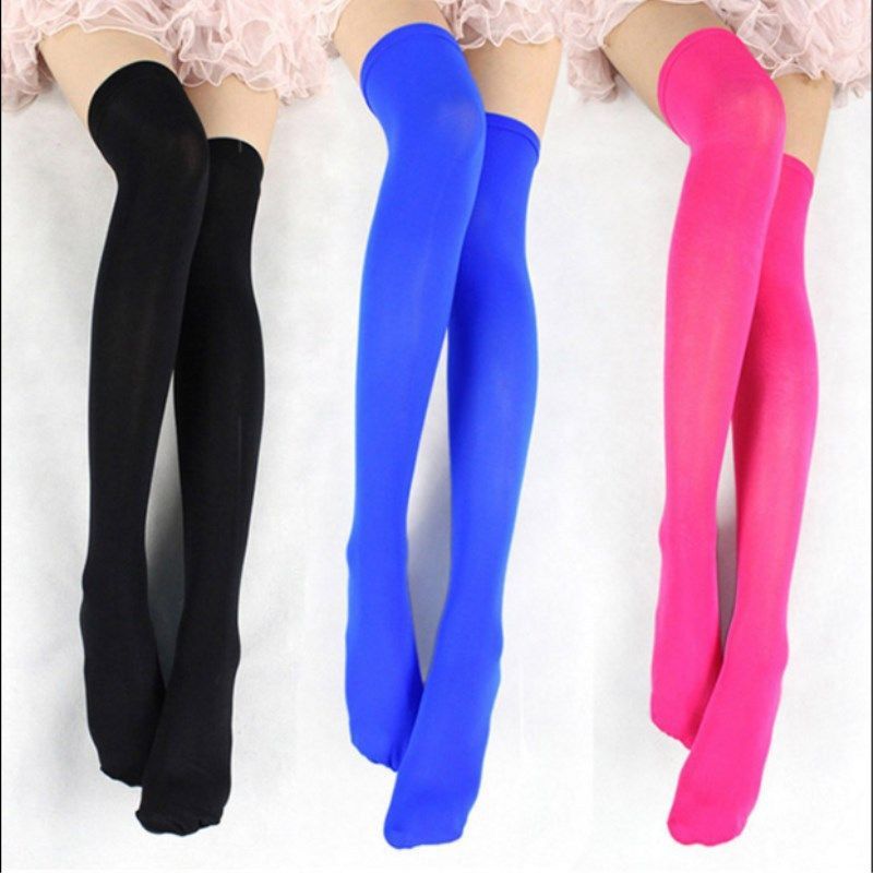 (White)Candy Colors Woman Thin Long Socks Over The Knee Stockings Ladies Girls Sexy Cute Thigh SMA