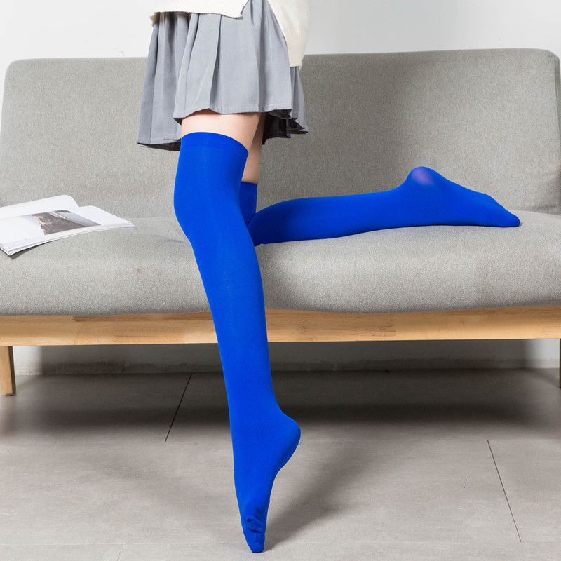 (White)Candy Colors Woman Thin Long Socks Over The Knee Stockings Ladies Girls Sexy Cute Thigh SMA