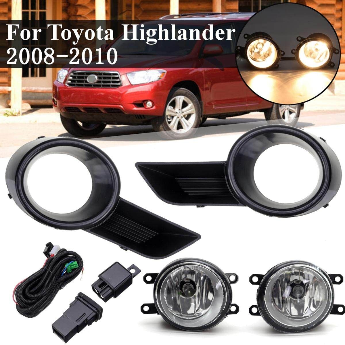 Pair Front Bumper Fog Light Lamp&Grilles Kit For Toyota Highlander 2008-2010