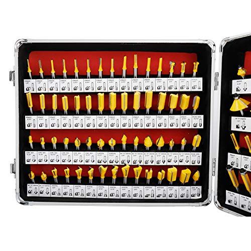 KUNTEC 100 Piece 14 Shank Router Bit Set Tungsten Carbide Ti