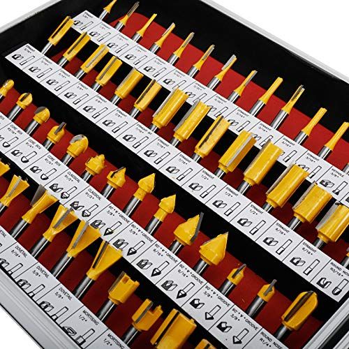 KUNTEC 100 Piece 14 Shank Router Bit Set Tungsten Carbide Ti