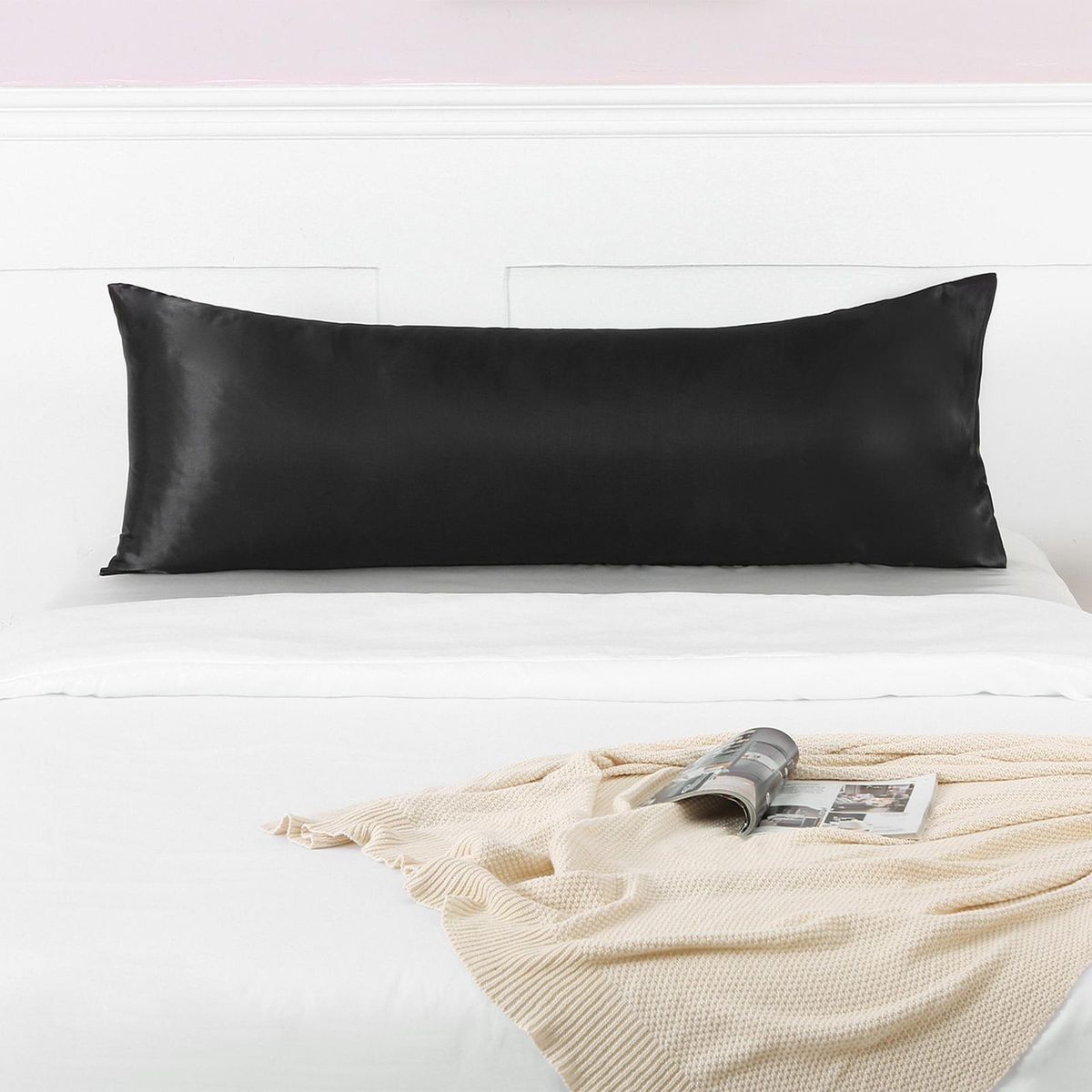 Satin Body Pillow Cover Cool Silk Pillowcase For Bedroom Skin Black