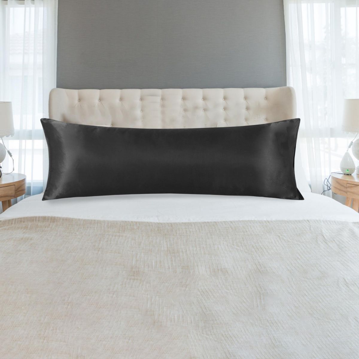 Satin Body Pillow Cover Cool Silk Pillowcase For Bedroom Skin Black