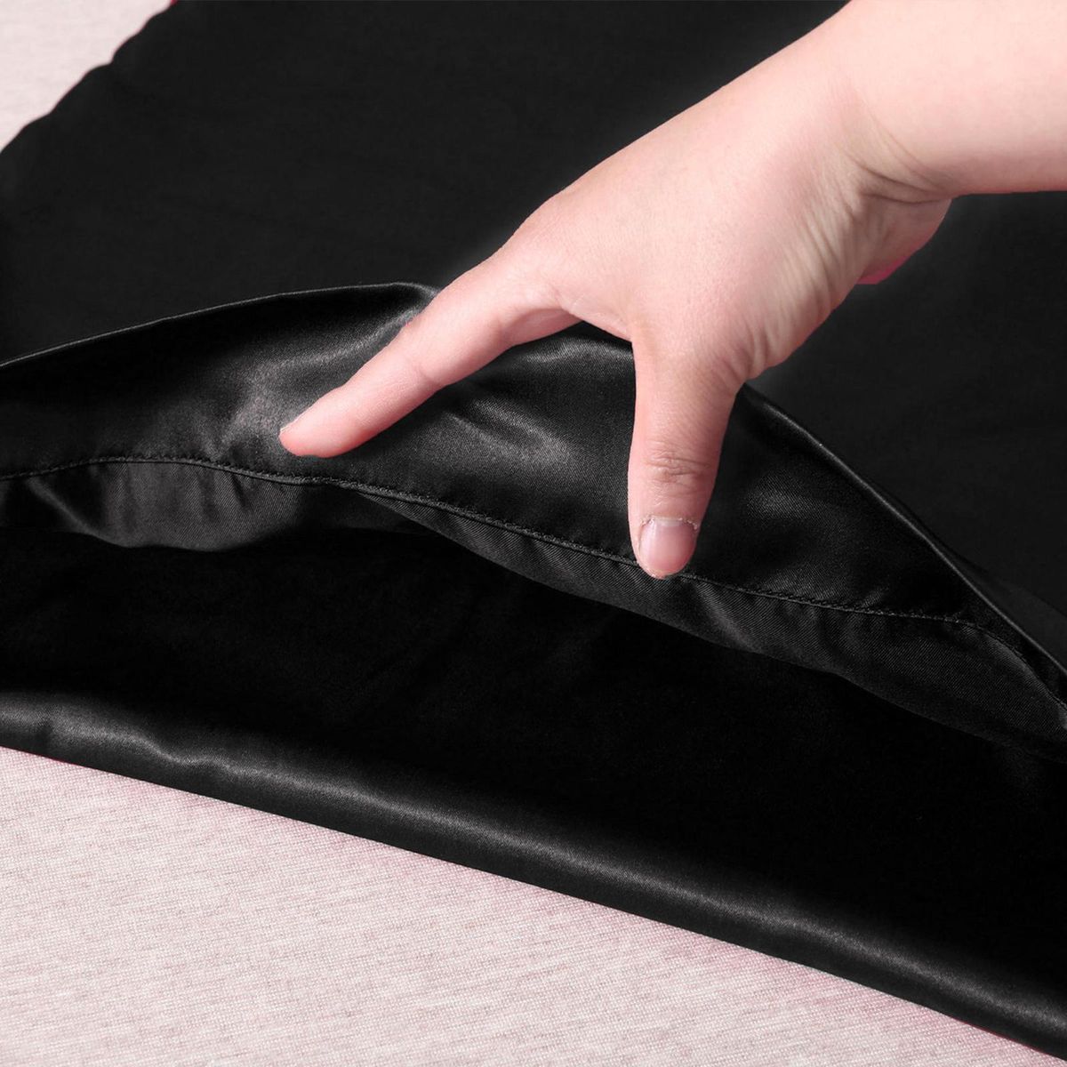 Satin Body Pillow Cover Cool Silk Pillowcase For Bedroom Skin Black