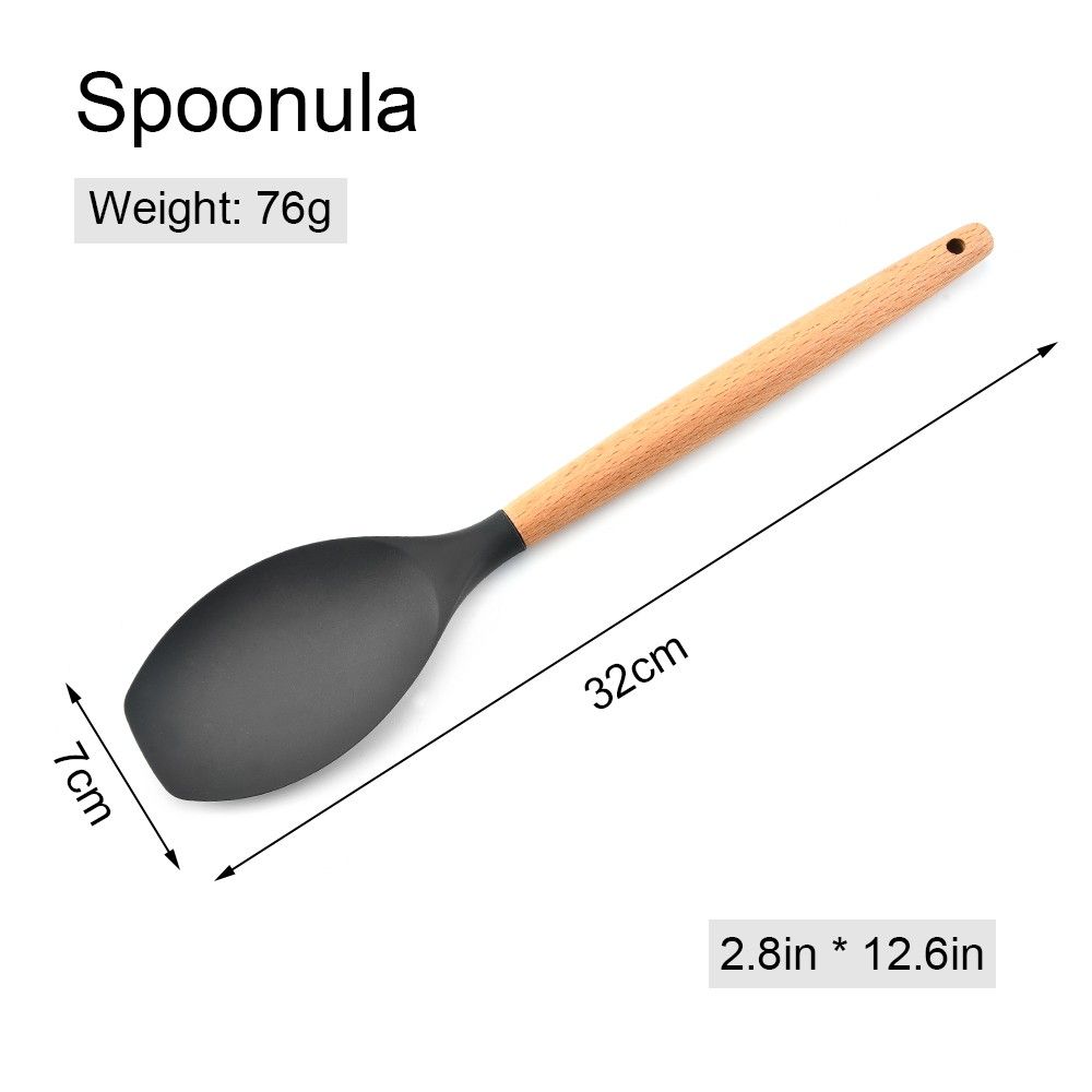 Silicone Kitchen Utensil Set 11 Pcs Beech Wooden Handle