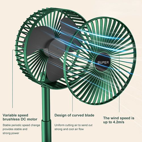 USB Rechargeable 3-speed Portable Mini Fan - Green