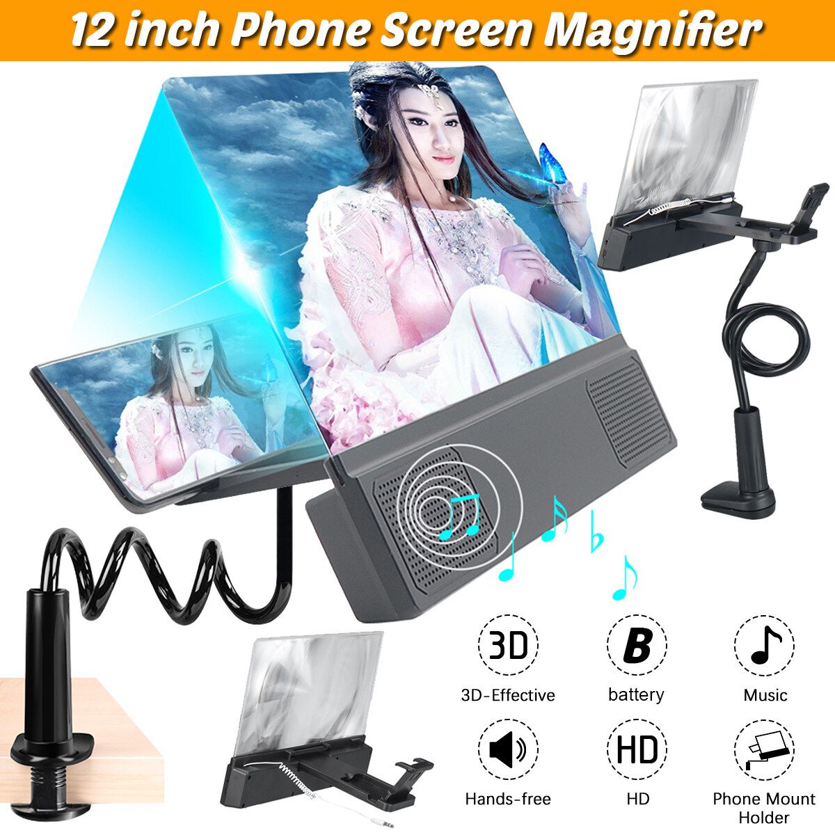 12 Inch Mobile Phone Screen Magnifier Amplifier Enlarged Phone Holder Phone Screen Magnifier