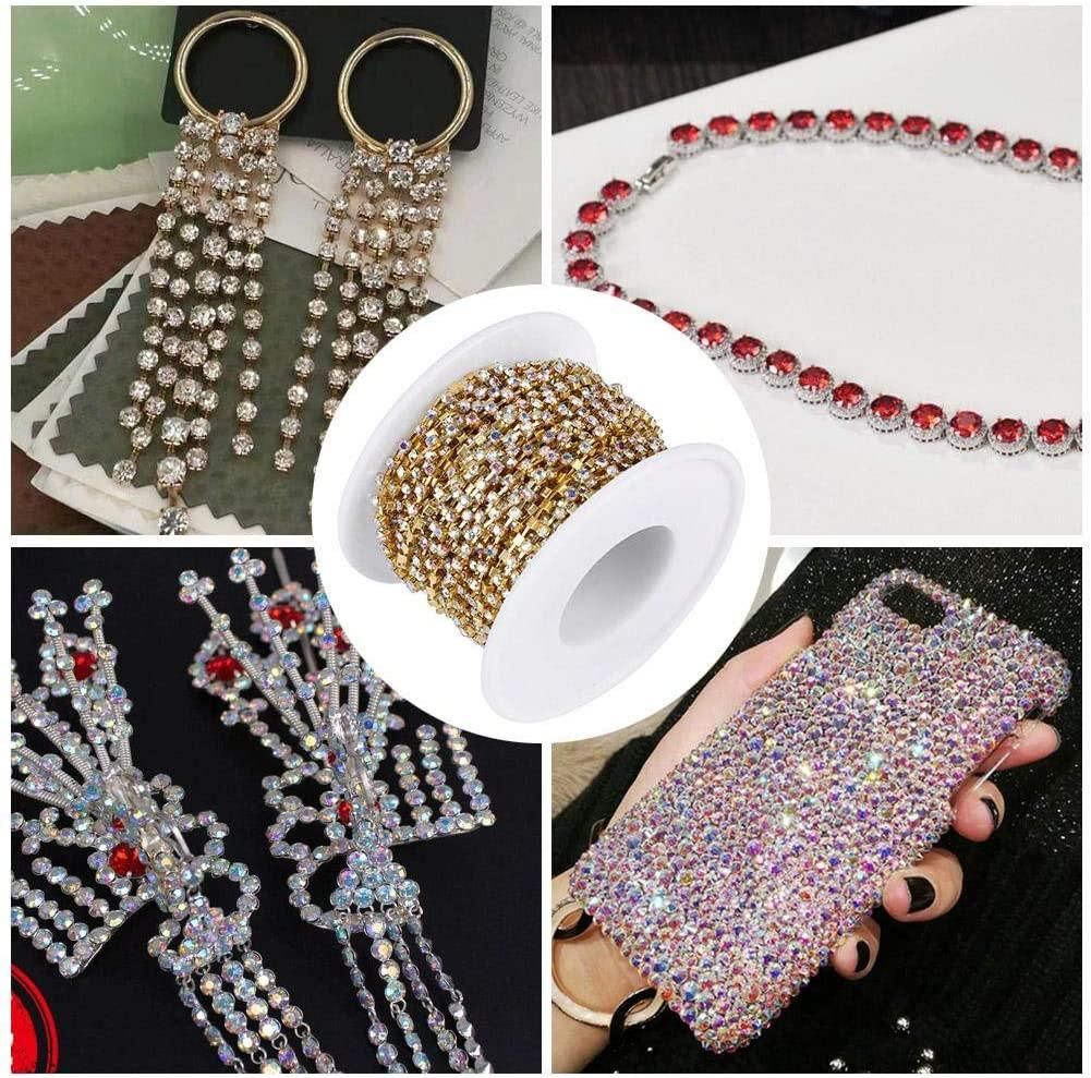 1 Roll Rhinestone Chain Gold/Silver Crystal Chain DIY Necklace Jewelry Phone Case Dress Wedding Decoration 3.6mm