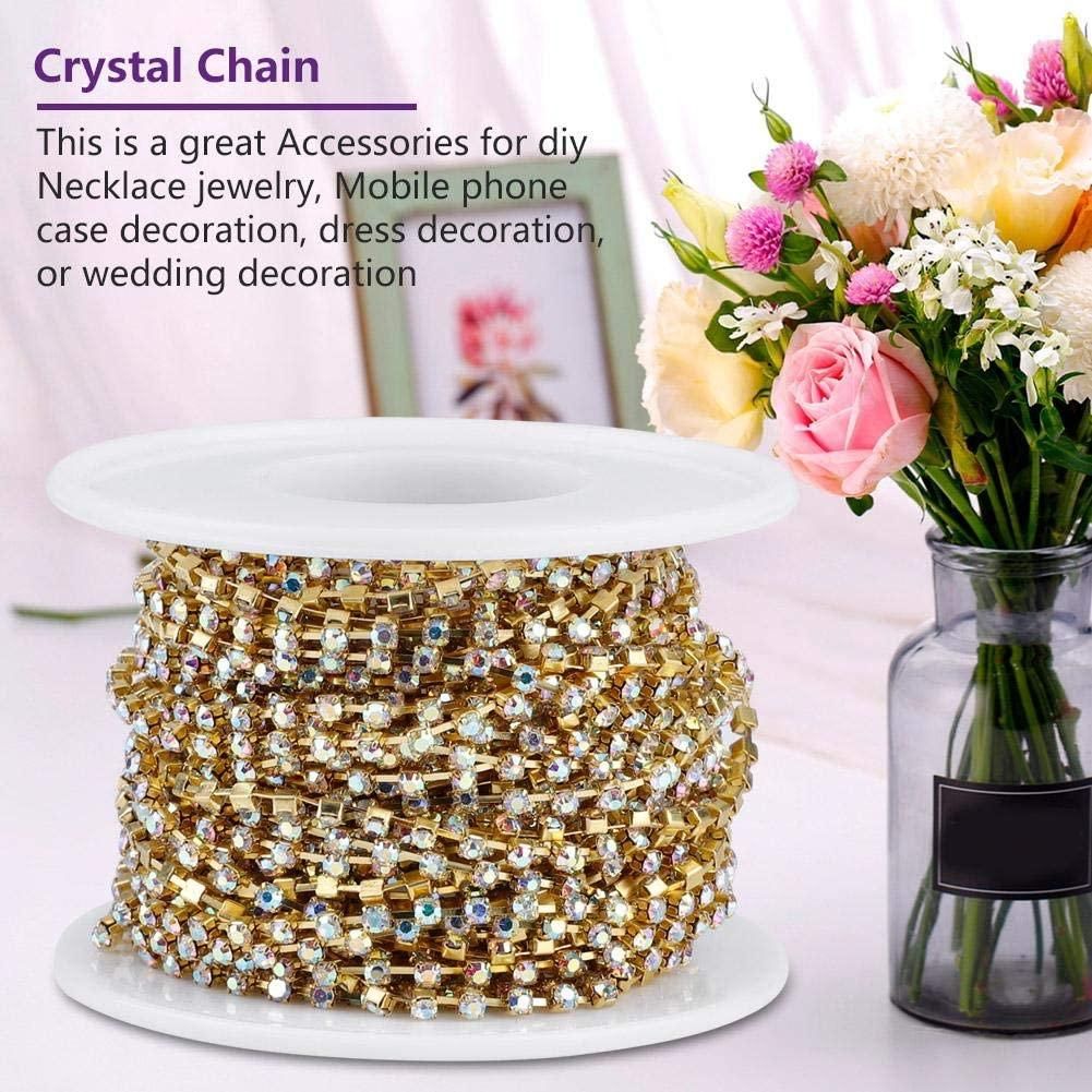 1 Roll Rhinestone Chain Gold/Silver Crystal Chain DIY Necklace Jewelry Phone Case Dress Wedding Decoration 3.6mm