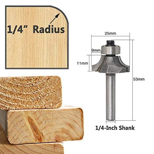 Yakamoz 4Pcs 14 Inch Shank Carbide RoundOver Router Bit Set