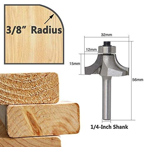 Yakamoz 4Pcs 14 Inch Shank Carbide RoundOver Router Bit Set