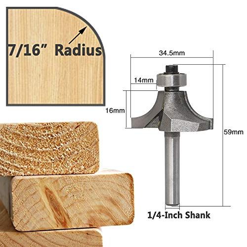 Yakamoz 4Pcs 14 Inch Shank Carbide RoundOver Router Bit Set