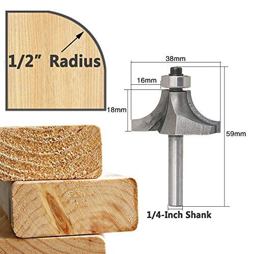Yakamoz 4Pcs 14 Inch Shank Carbide RoundOver Router Bit Set