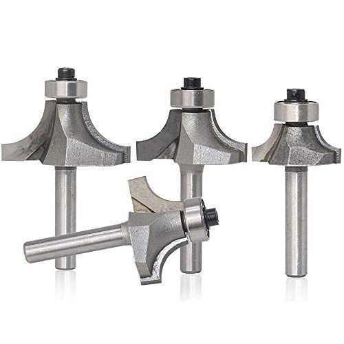Yakamoz 4Pcs 14 Inch Shank Carbide RoundOver Router Bit Set