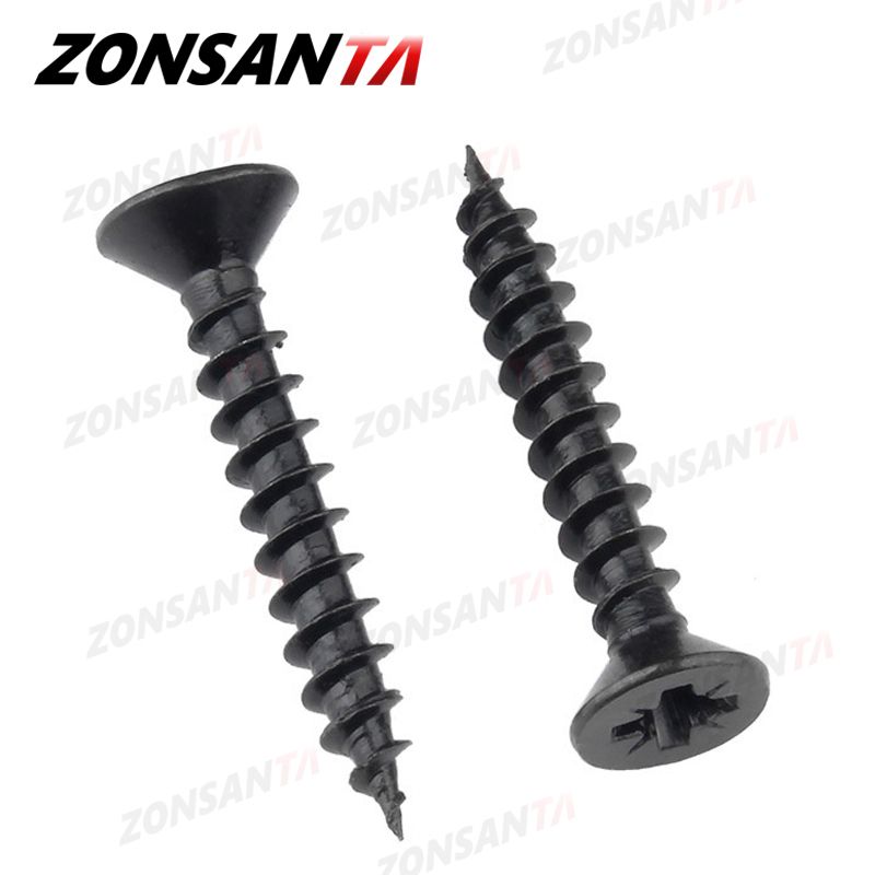 ZONSANTA 50Pcs M1.4 M1.7 M2 M2.3 M2.6 M3 M4 Carbon Steel Black Cross Recessed Countersunk Flat Head Tapping Screws Wood Screw-25mm