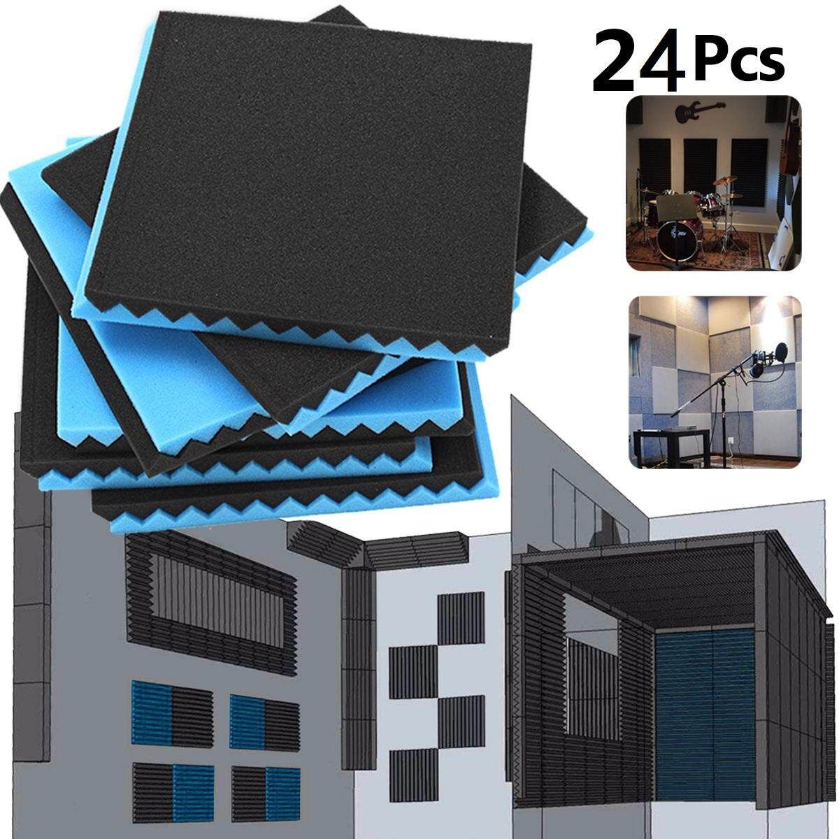 24Pcs Acoustic Anti Noise 30x30x2.5cm Soundproofing Sound-Absorbing Foam Retardant Tile Acoustic Foam KTV Accessories