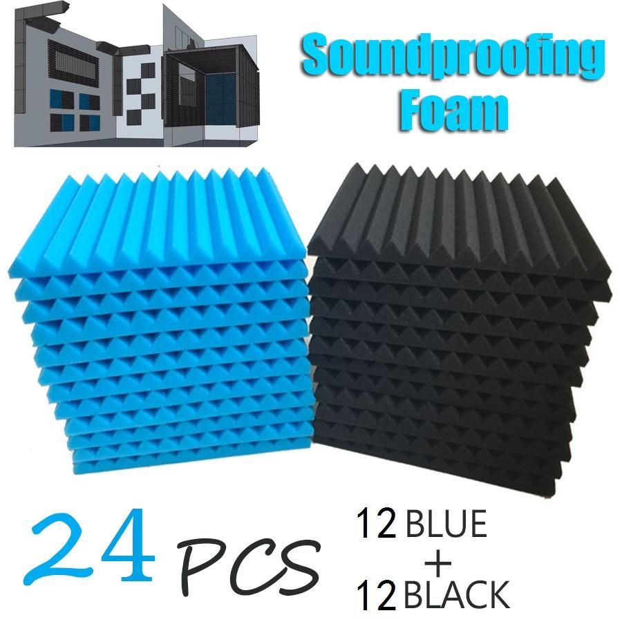 24Pcs Acoustic Anti Noise 30x30x2.5cm Soundproofing Sound-Absorbing Foam Retardant Tile Acoustic Foam KTV Accessories