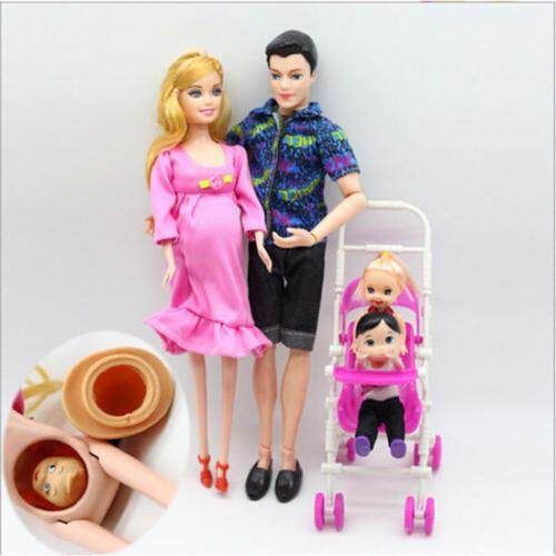 Toys Dolls Family Educational Carriage Real Pregnant Gift Mom Dad Baby 5 People