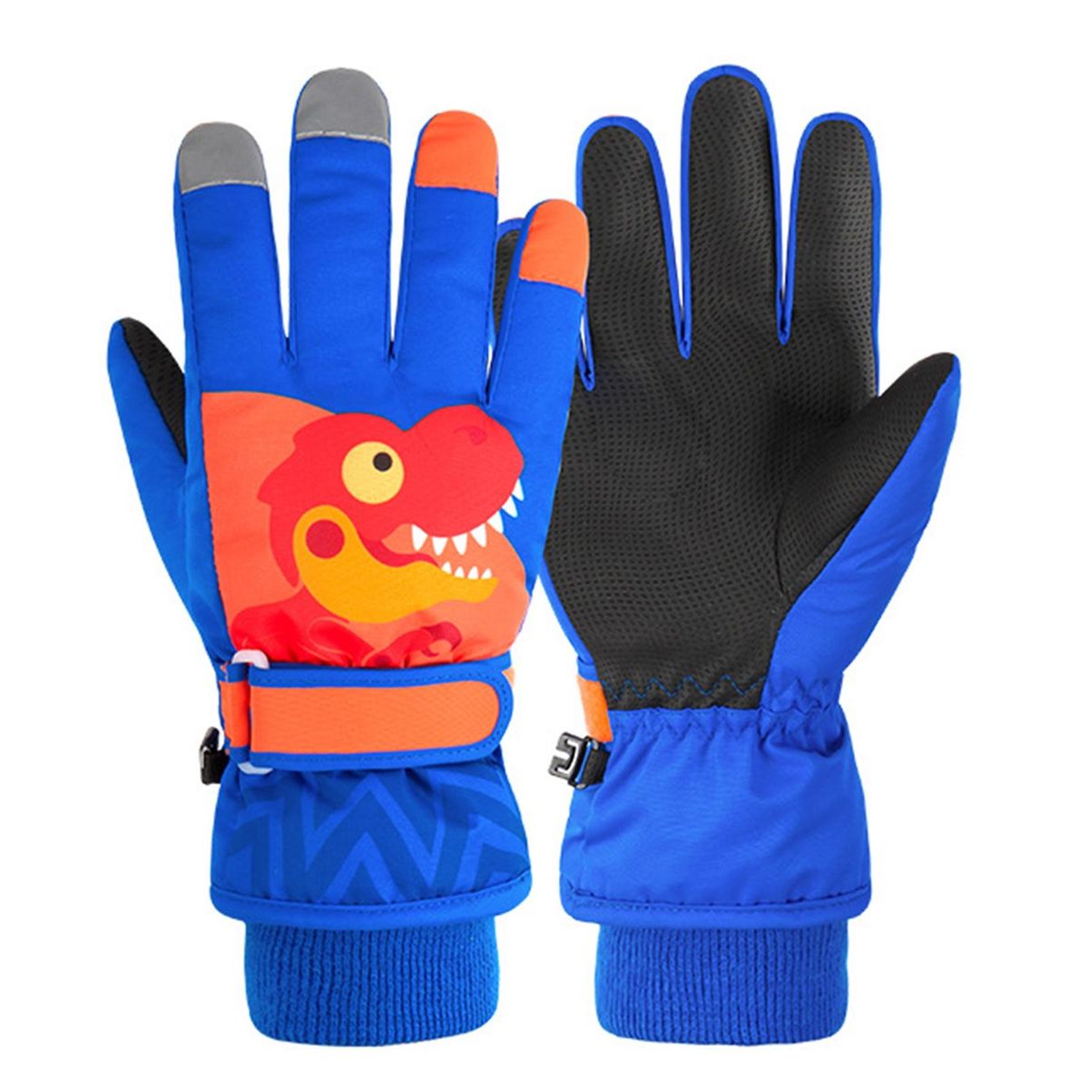 1 Pair Children Ski Unisex Kids Cartoon Little Dinosaur Print Ski Royal Blue