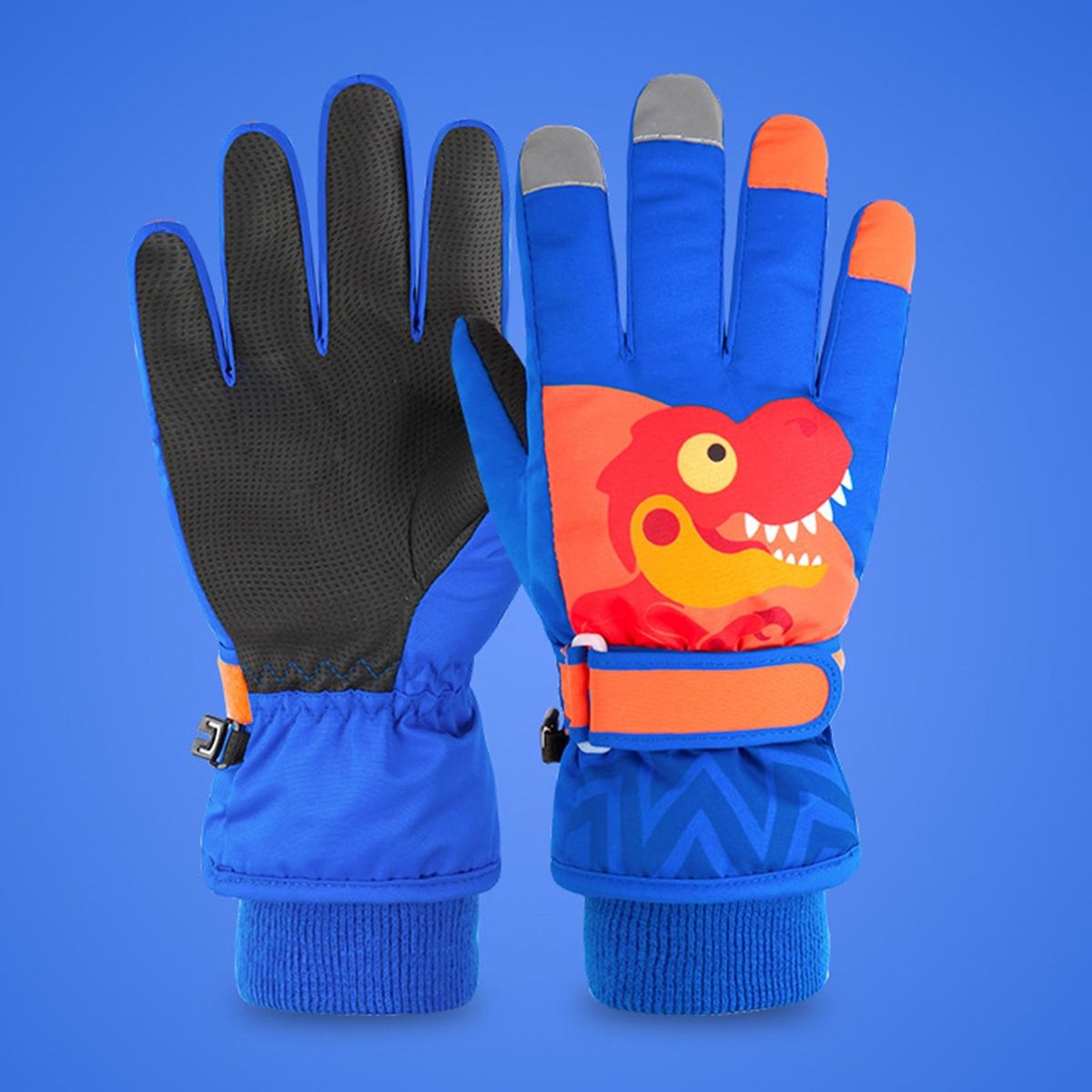 1 Pair Children Ski Unisex Kids Cartoon Little Dinosaur Print Ski Royal Blue