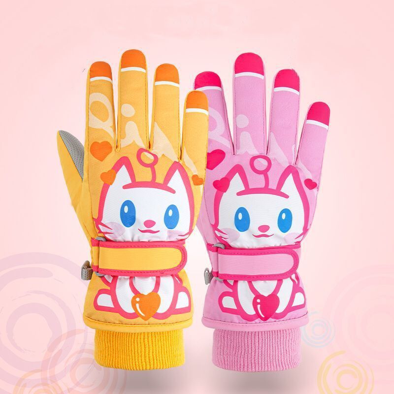 Girls Cute Cotton Gloves Children Ski Gloves Non-Slip And Waterproof Riding Gloves, Size: XS(Pink)