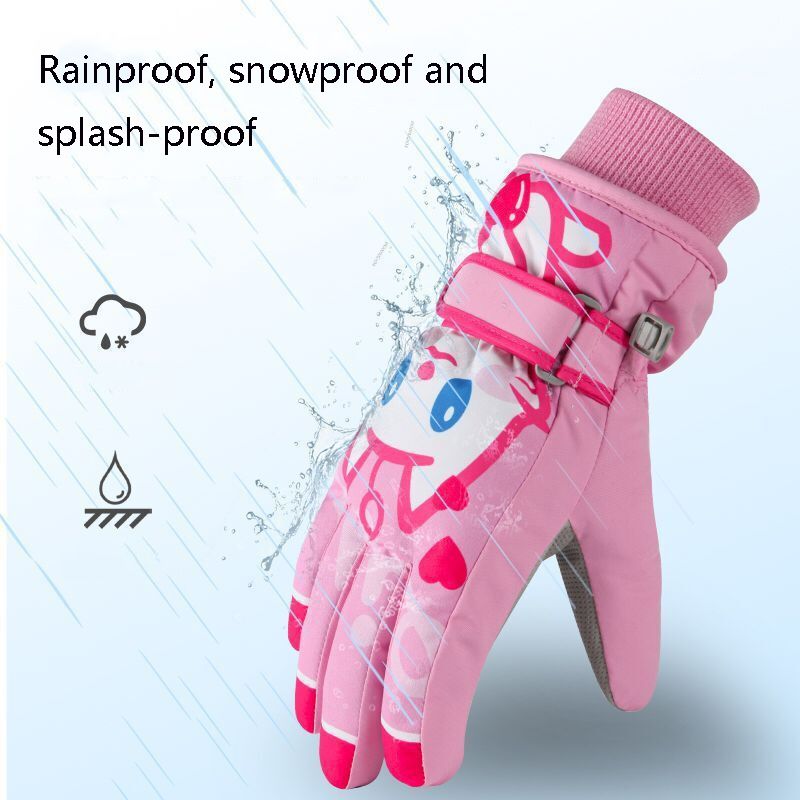 Girls Cute Cotton Gloves Children Ski Gloves Non-Slip And Waterproof Riding Gloves, Size: XS(Pink)