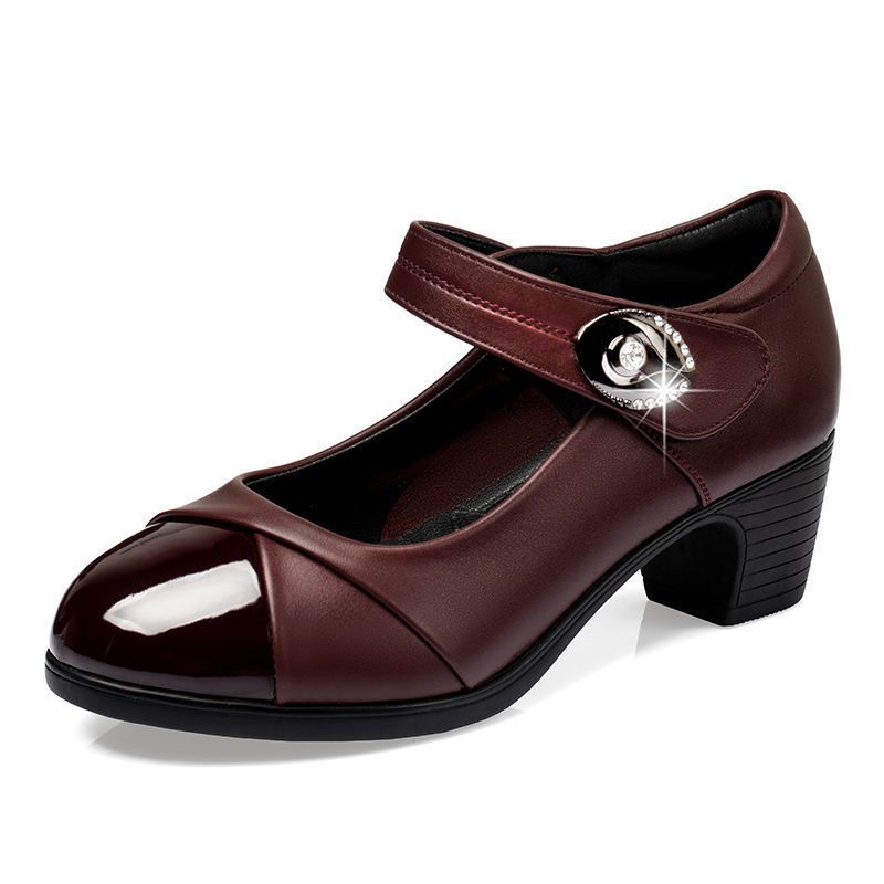 (Burgundy)women Light Weight  Red Office Square Heel Pumps Lady Casual High Quality Black Pu L JIN