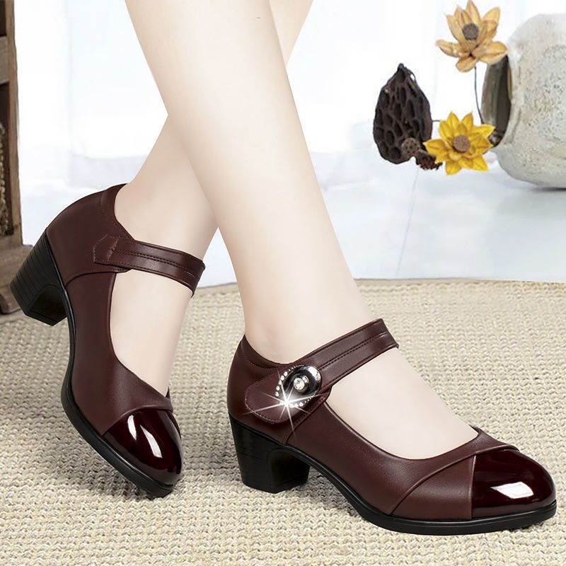 (Burgundy)women Light Weight  Red Office Square Heel Pumps Lady Casual High Quality Black Pu L JIN