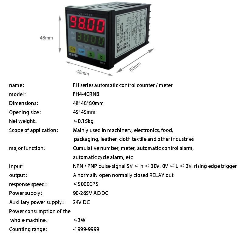 4 Digital Counter Length Counter Length Meter Multi-Functional Intelligent 90-260V ACDC Preset Relay Output