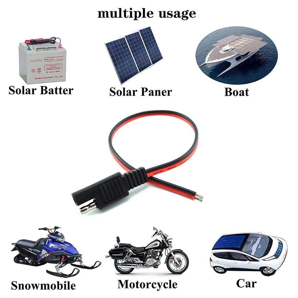 2 Pcs 18AWG SAE Extension Cable 2-Pin SAE Quick Connector Disconnect Plug 10A Solar Battery Panel SAE Plug Wire 1Ft30cm
