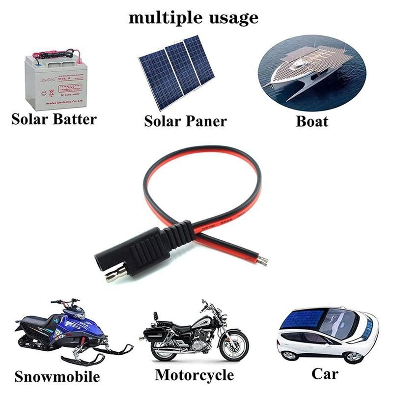 2 Pcs 18AWG SAE Extension Cable 2-Pin SAE Quick Connector Disconnect Plug 10A Solar Battery Panel SAE Plug Wire 1Ft30cm
