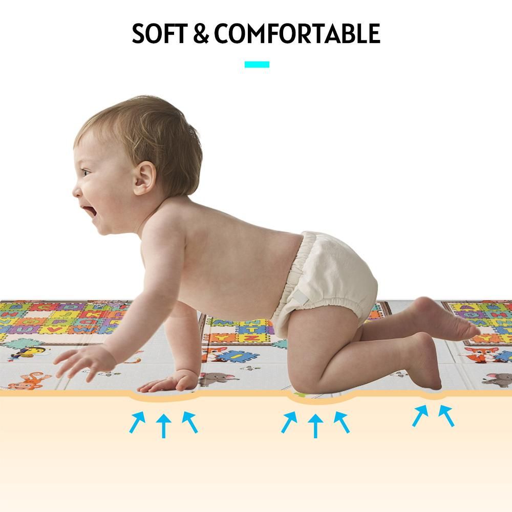 Baby Play Mat Floor Mat Large Baby Crawling Mats 71 Inch x 59 Inch Waterproof Reversible Foldable Foam Playmat with Covered Edge Storage Bag for Infants Toddlers Kids
