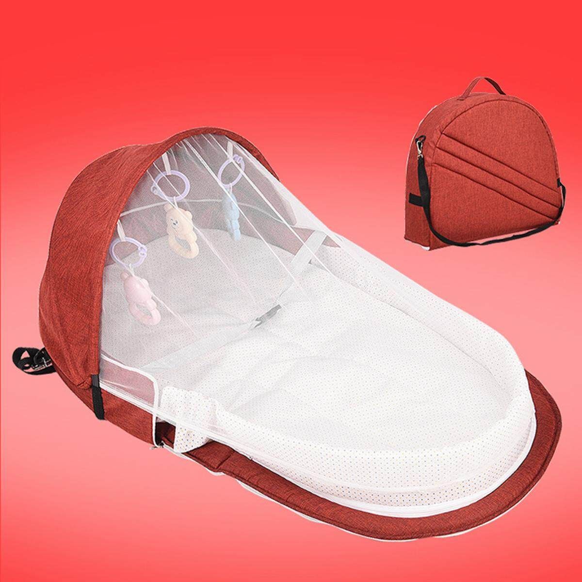 Portable Foldable Baby Beds Multi-function Crib Mummy Bag Travel With Mosquito Cover Red