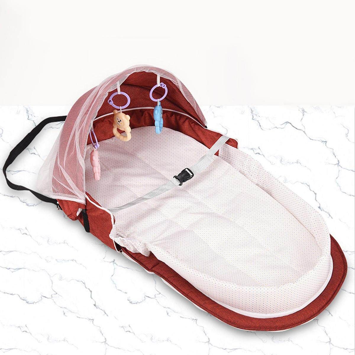 Portable Foldable Baby Beds Multi-function Crib Mummy Bag Travel With Mosquito Cover Red