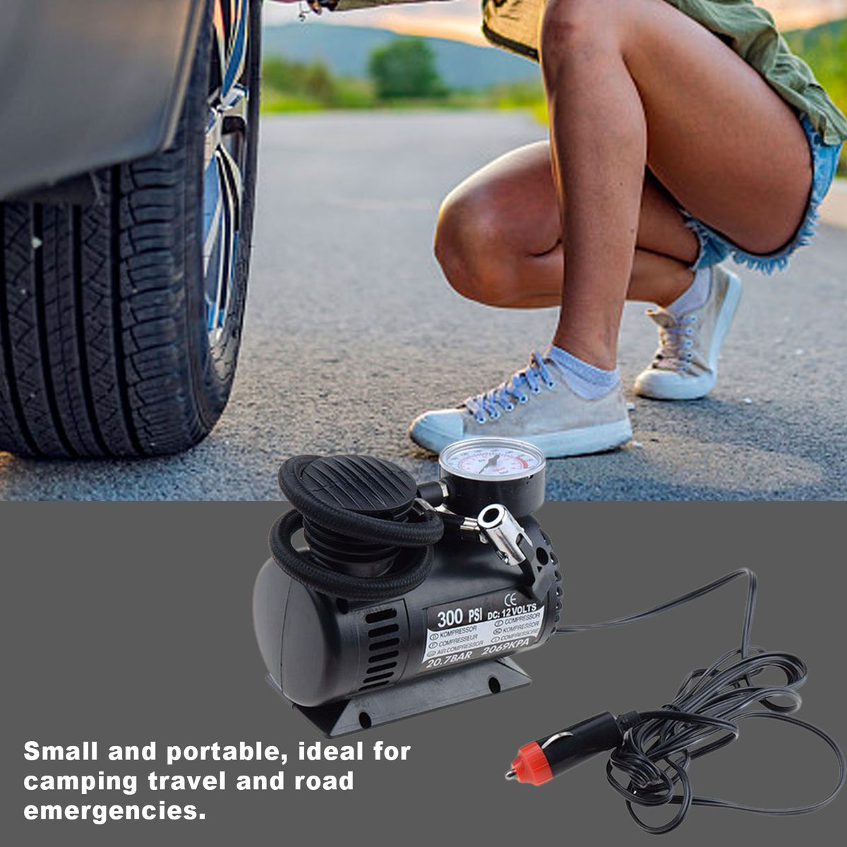 Portable Car Air Pump Auto 300psi 12v Mini Air Compressor Car Electric Pump Mini Air Compressor Inflator For Bicycle Tires Ball