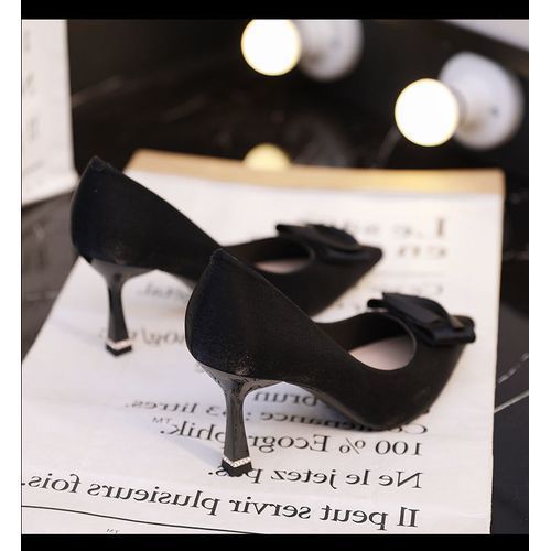 Black Women's 2022 New Pointed Satin Stilettos Heel Height 6cm