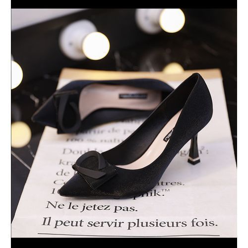 Black Women's 2022 New Pointed Satin Stilettos Heel Height 6cm