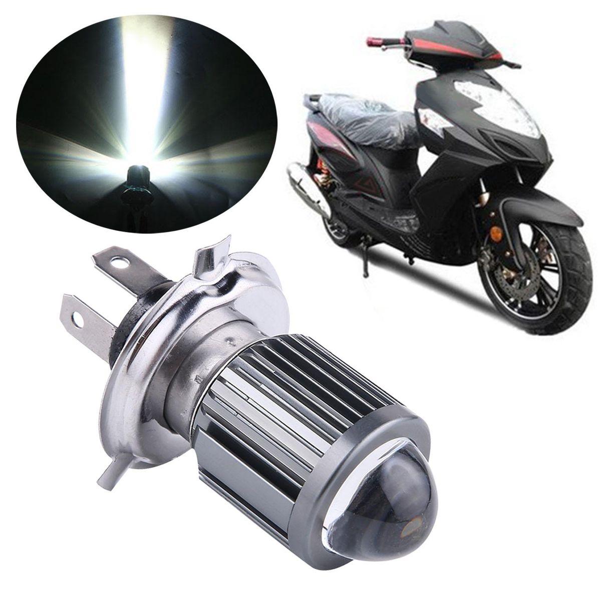 Motorcycle  Bulbs With Lens, 1080  H4 White