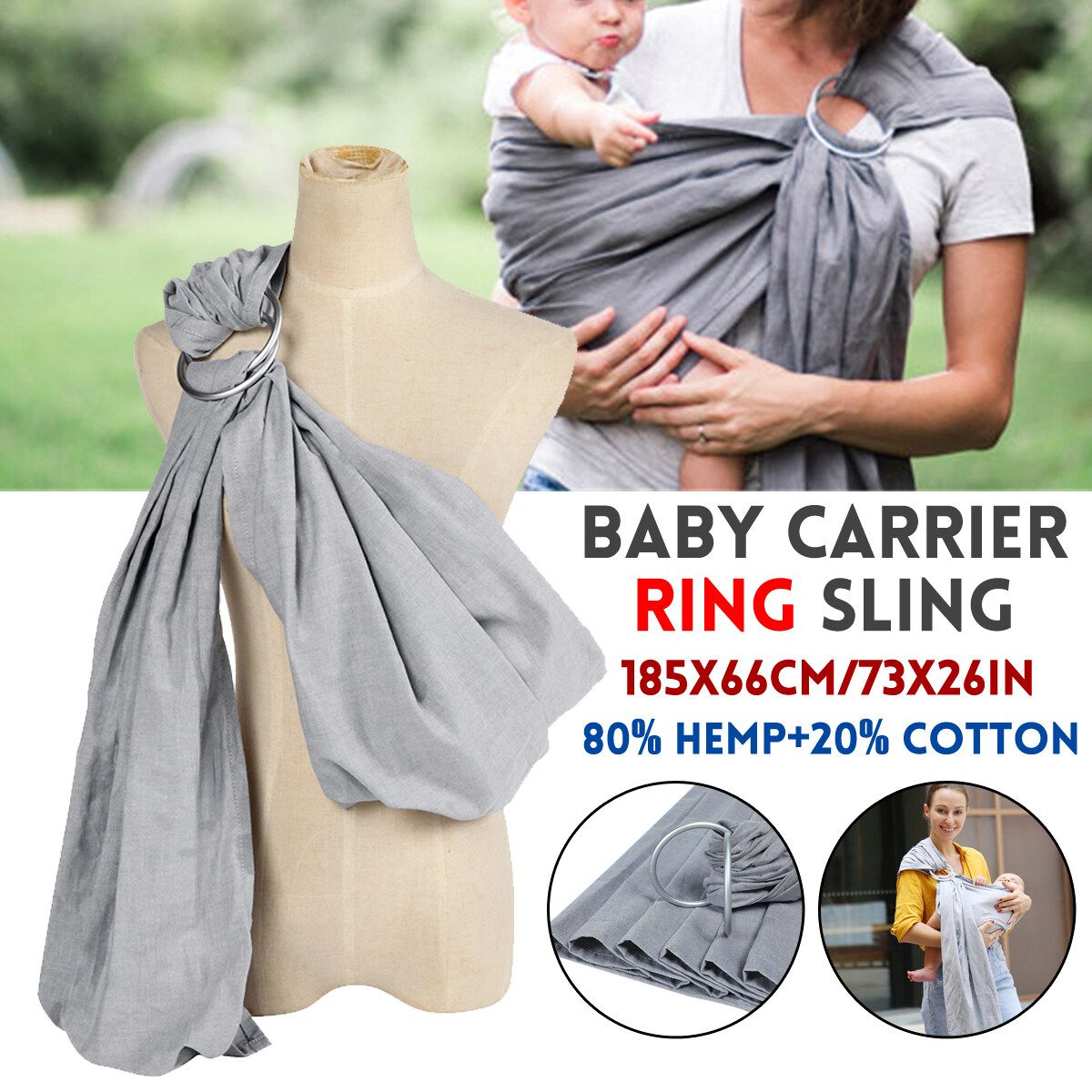 Fabric Breathable Baby Ring Sling Carrier Wrap For Newborns For Girls And