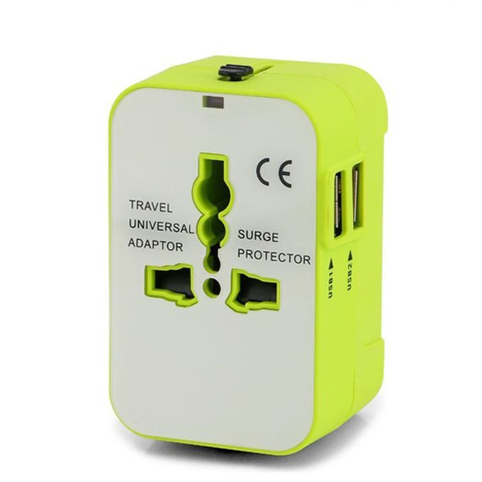 WTA- 2U 2USB Multifun Tional Travel Swit H Plug  Onversion EU Plug  Onverter-green-US/EU/UK/AU