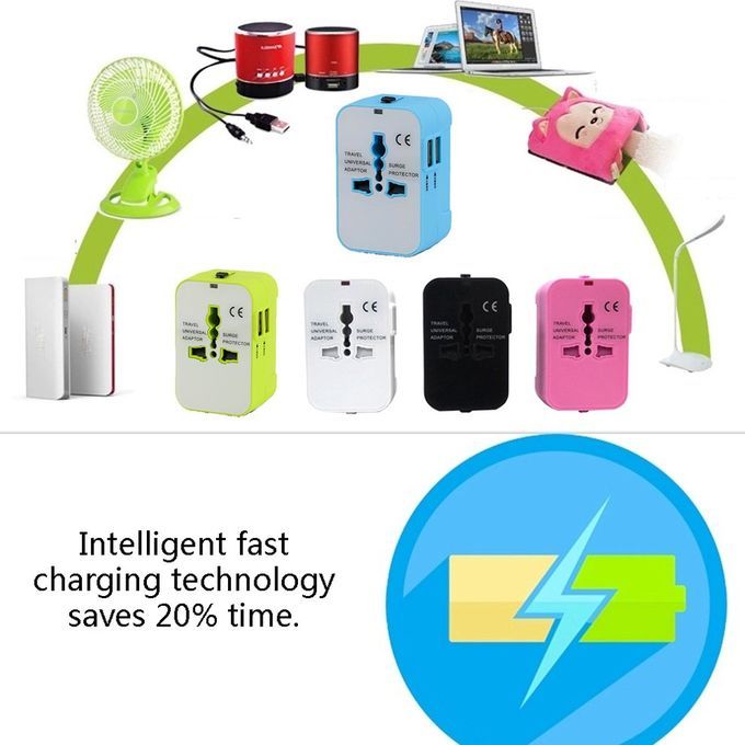 WTA- 2U 2USB Multifun Tional Travel Swit H Plug  Onversion EU Plug  Onverter-green-US/EU/UK/AU